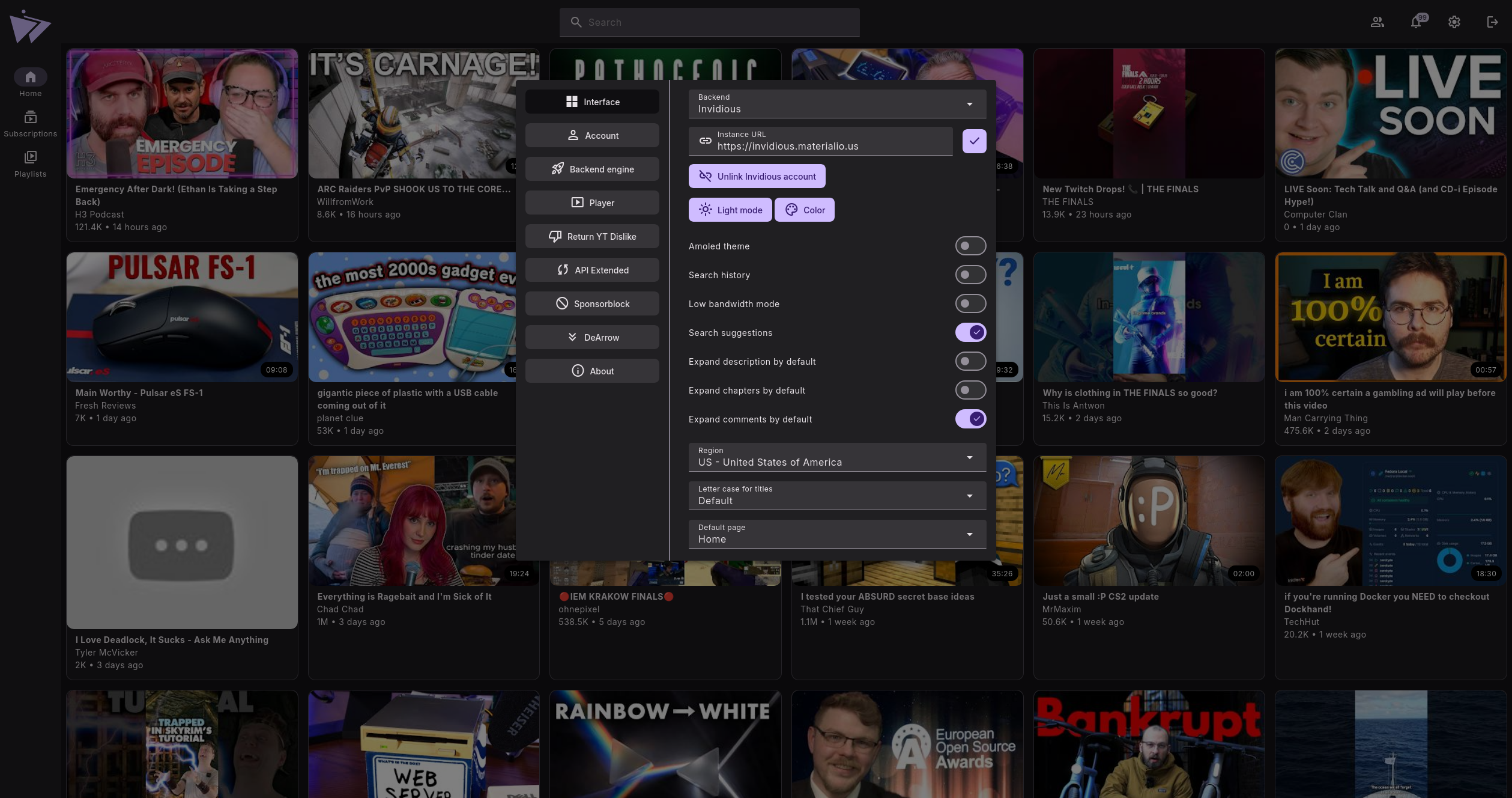 Preview of settings