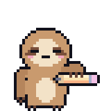 The lazymark mascot, a sloth with a pencil, waking up, waving, dancing, jumping and spinning in a loop