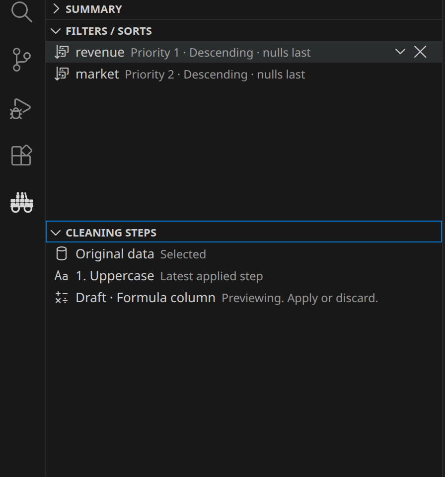 Two ordered sorts with inline priority, reorder, edit, and remove controls