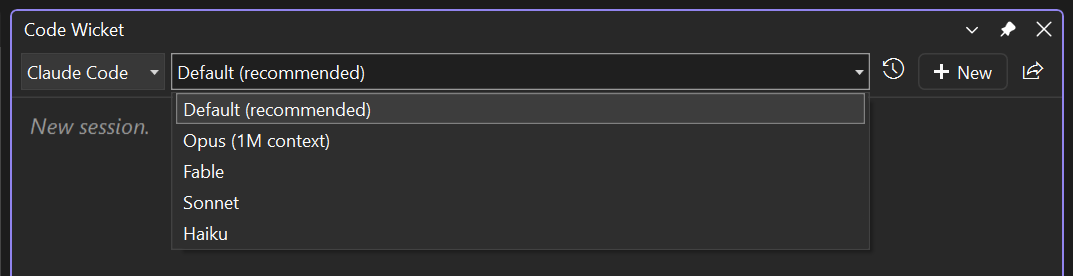 The model picker in the chat header, listing the backend's models