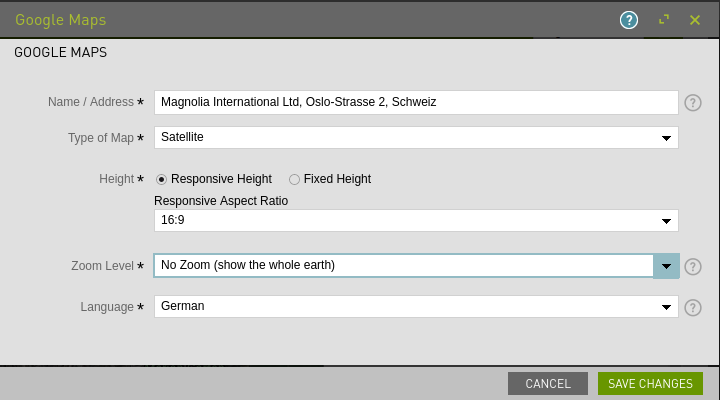 Example of maps component in edit dialog
