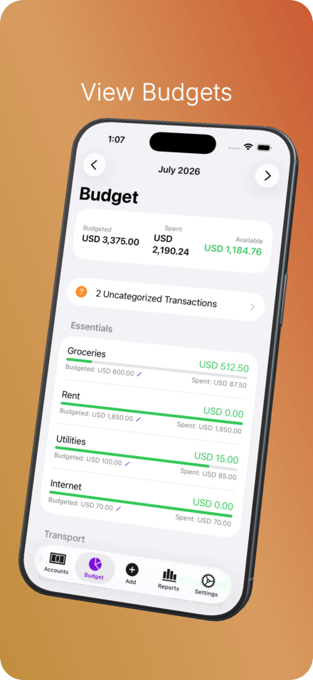 Budget tab showing budgeted vs spent per category