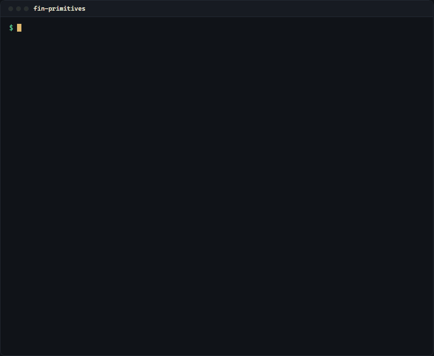 Three bundled examples running in a terminal: an order book ladder, an option chain with Greeks, and a position ledger tripping a drawdown limit
