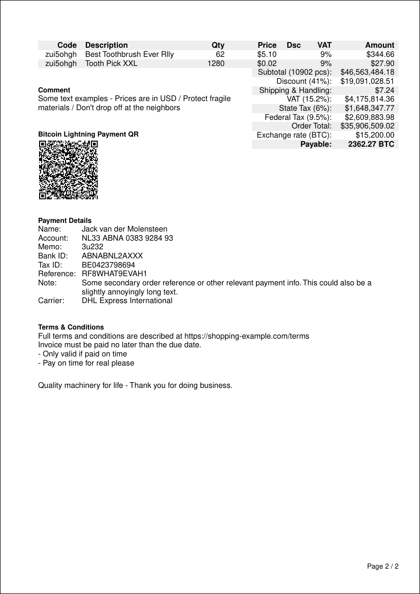 Invoice example page 2