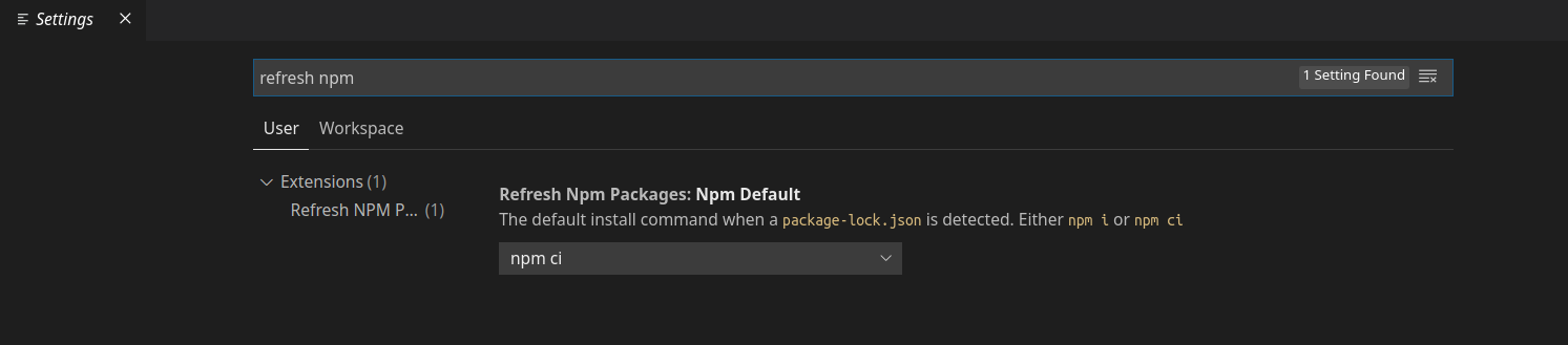 Refresh NPM Packages setting default npm ci