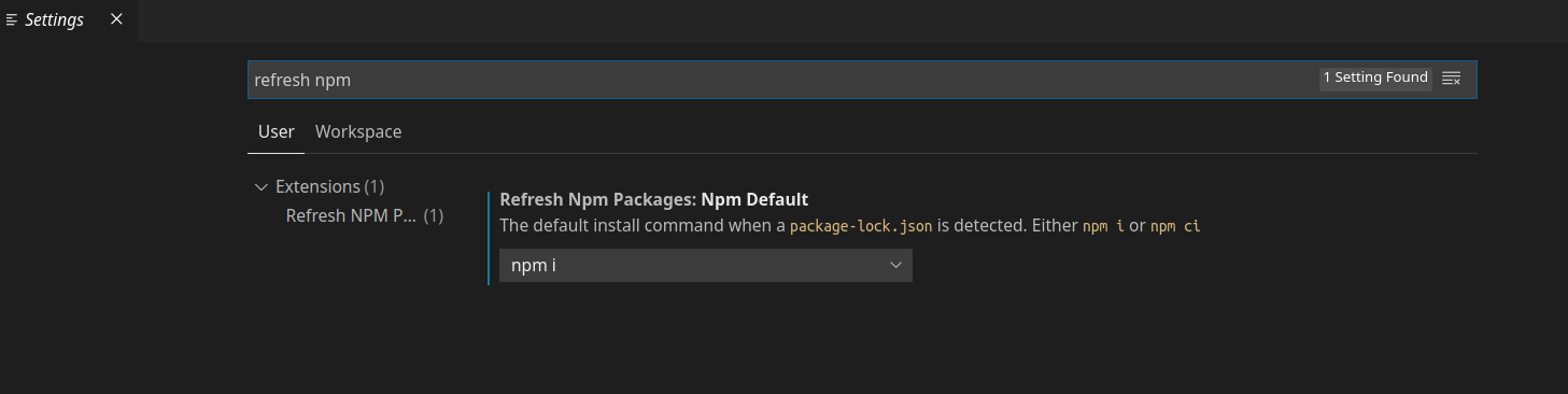 Refresh NPM Packages setting npm i