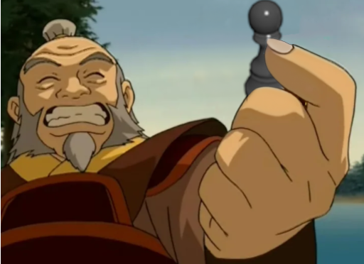 Uncle Iroh from The Last Airbender holding a chess piece and smiling widely. 
    Original image from Avatar The Last Airbender, chess piece via seifmohamed52 on Behance, and thanks to Dall-e and Gimp