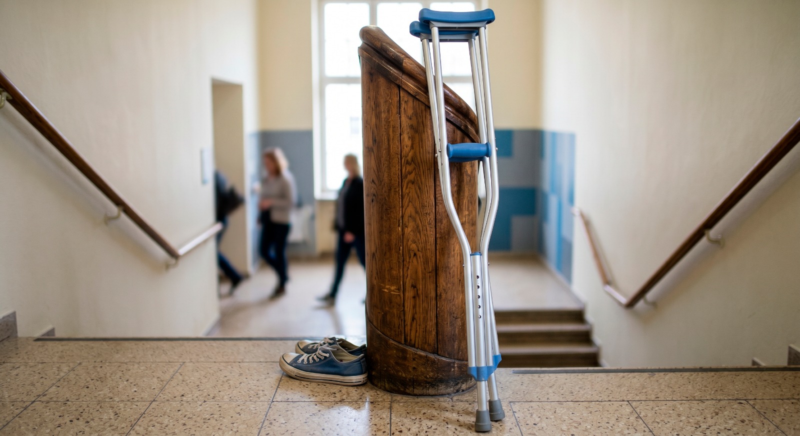 A pair of crutches for walking support
