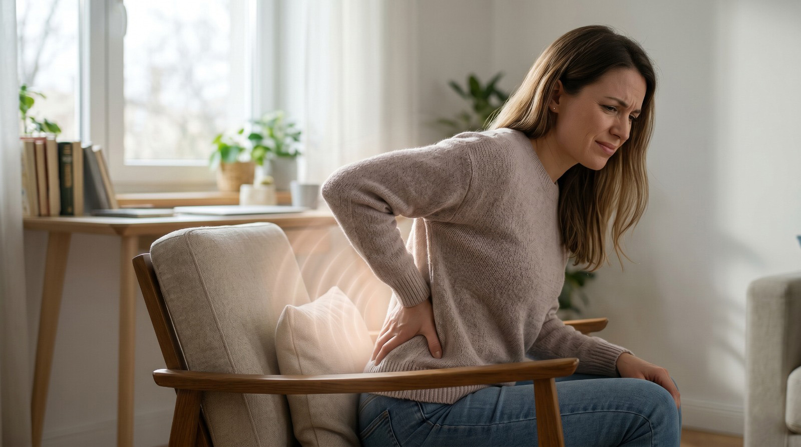 Woman with persistent back discomfort