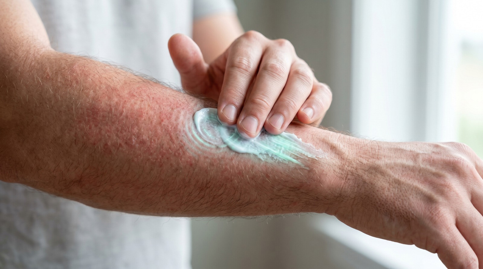 Applying ointment to soothe irritation symptoms