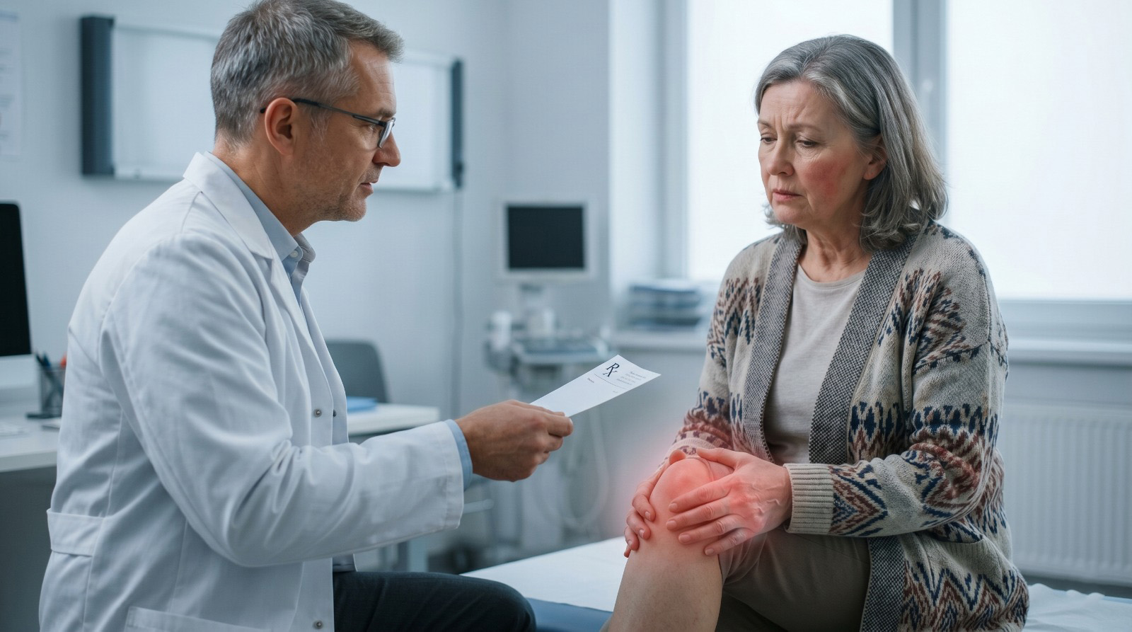 Doctor prescribing medication to alleviate joint pain
