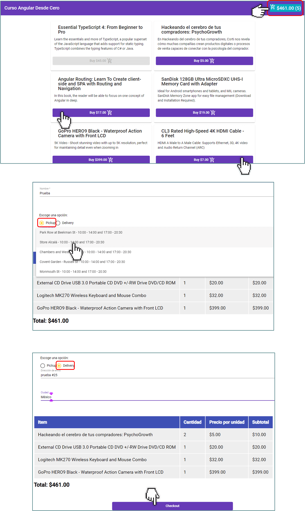 Hecho con el framework Angular y el lenguaje 
                TypeScript, HTML para la estructuración, Angular Material, CSS y el framework Bootstrap para los estilos - API local de prueba creada con JSON Server de Node.js.