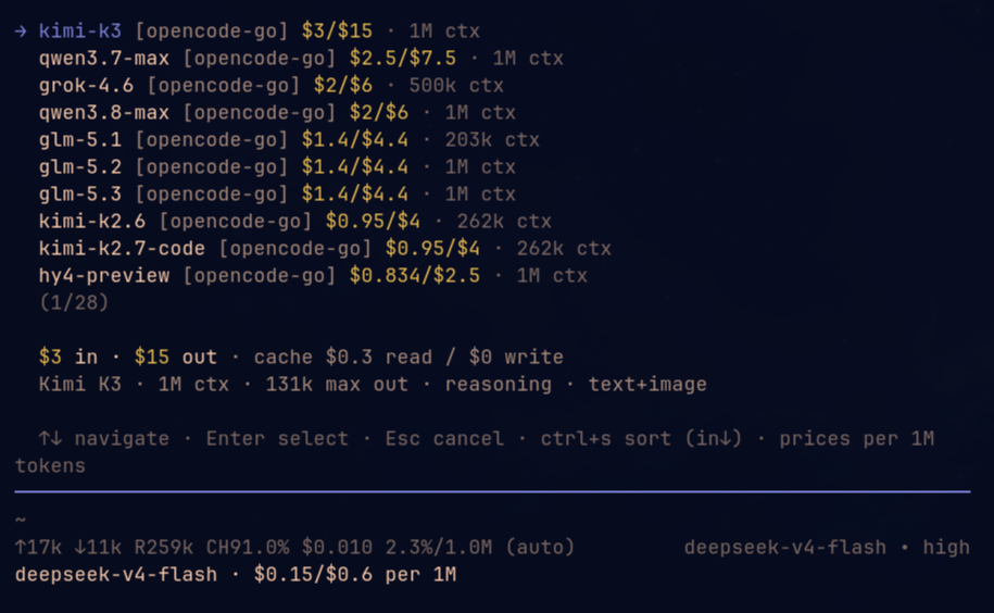 model-cost picker