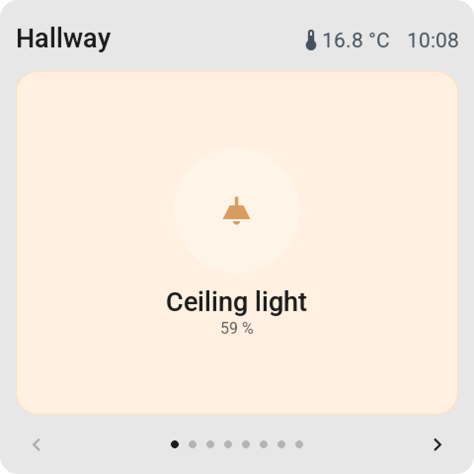 A full-page tile: one big amber light switch that fills the screen, so you push anywhere without looking
