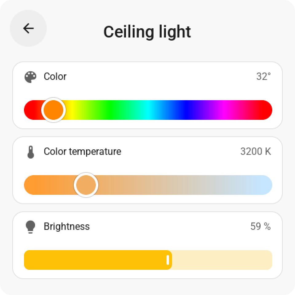 Light control: color, color temperature and brightness