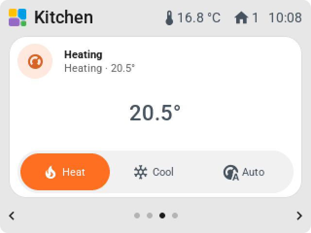 A full-page heating tile on the CYD with the mode keys at the bottom