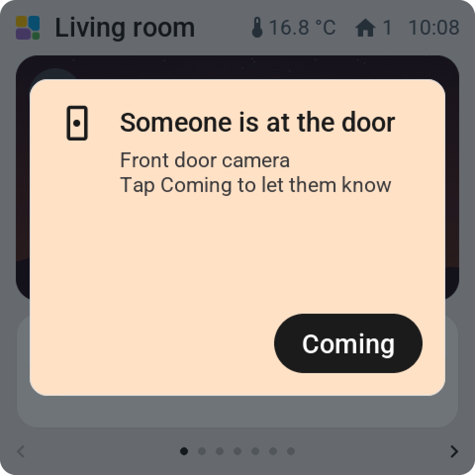 An alert on the Guition: someone is at the door, with a Coming button