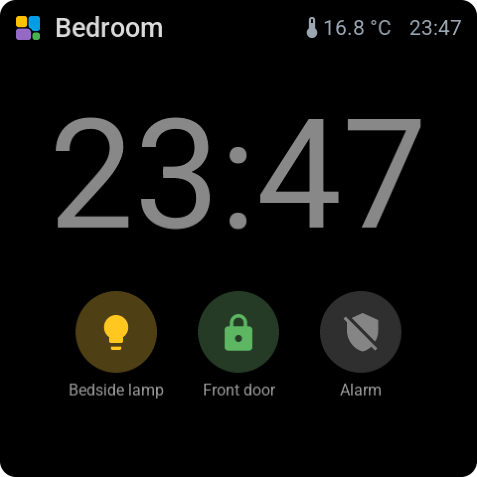 The bedside clock in dark mode