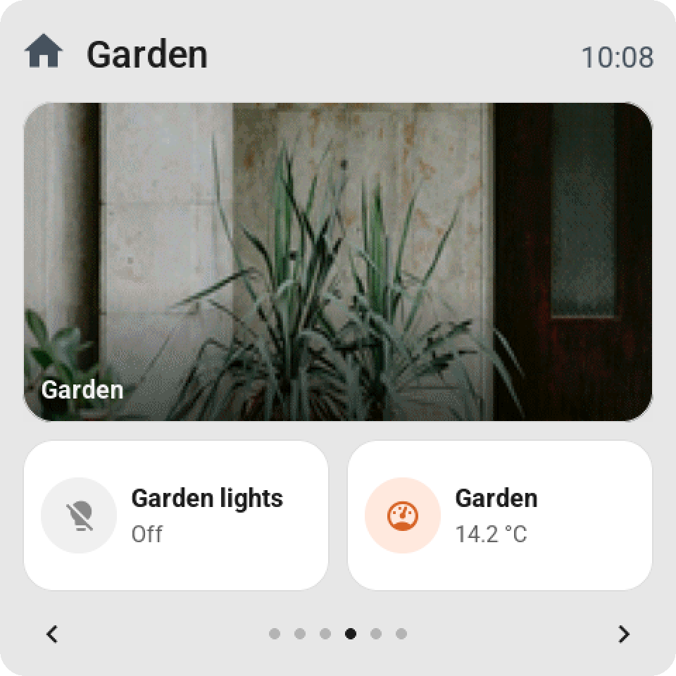 A live camera picture filling a wide tile, with the camera's name at the bottom