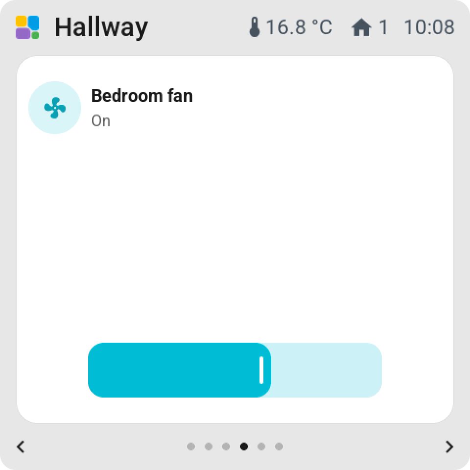 A full-page fan tile with its speed slider along the bottom
