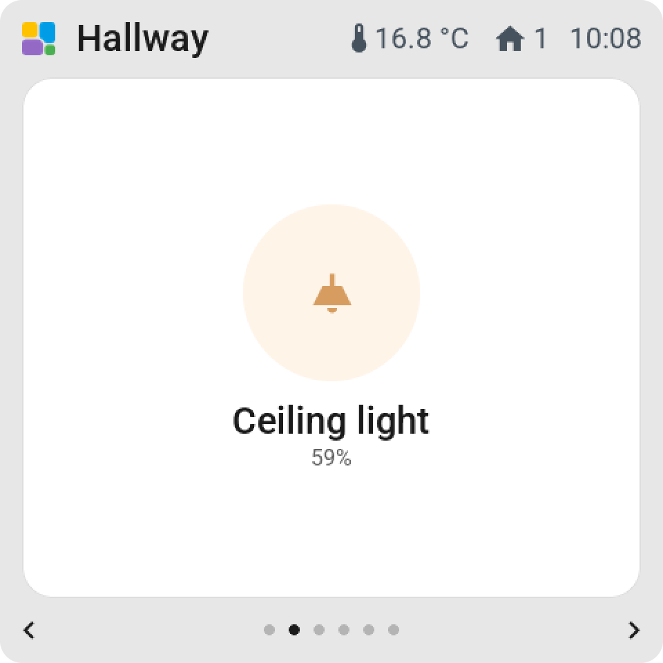 A full-page tile: one big amber light switch that fills the screen, so you push anywhere without looking