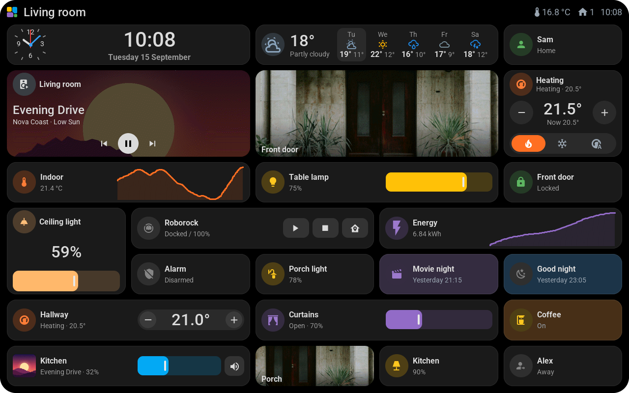 The page with eight rows in Dark mode