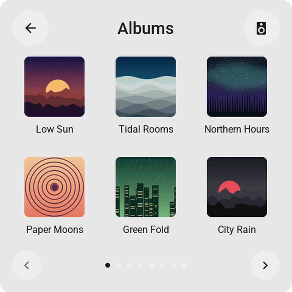 A page of album covers; a tap plays one