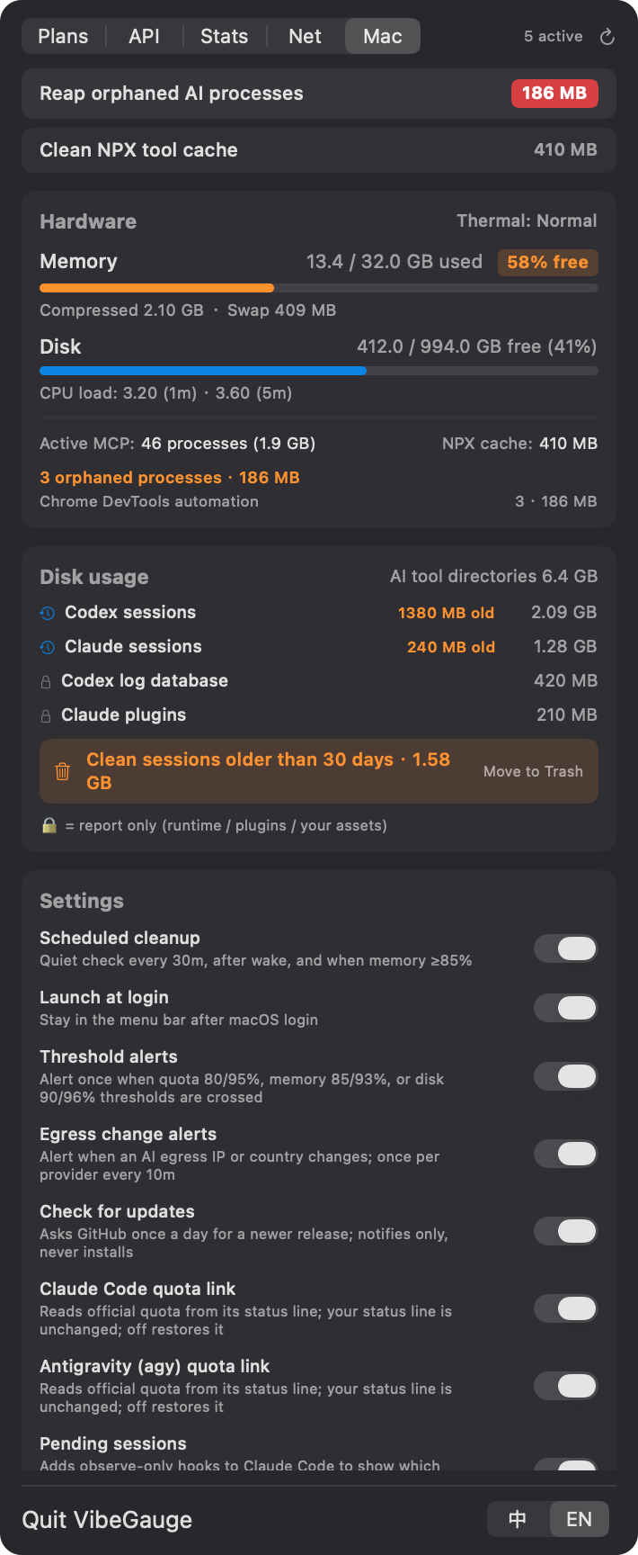 Orphan reaper, disk & settings