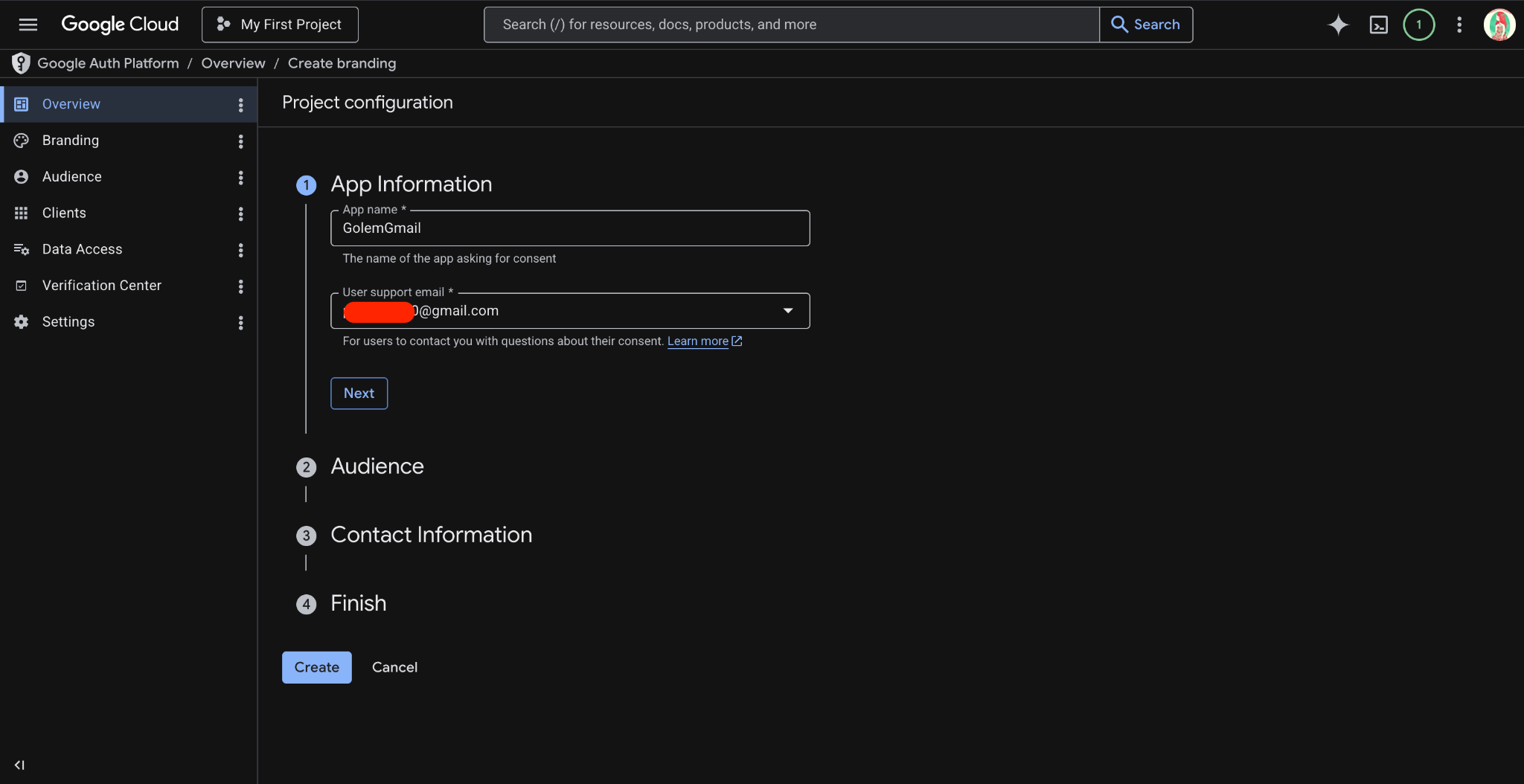 OAuth consent screen setup