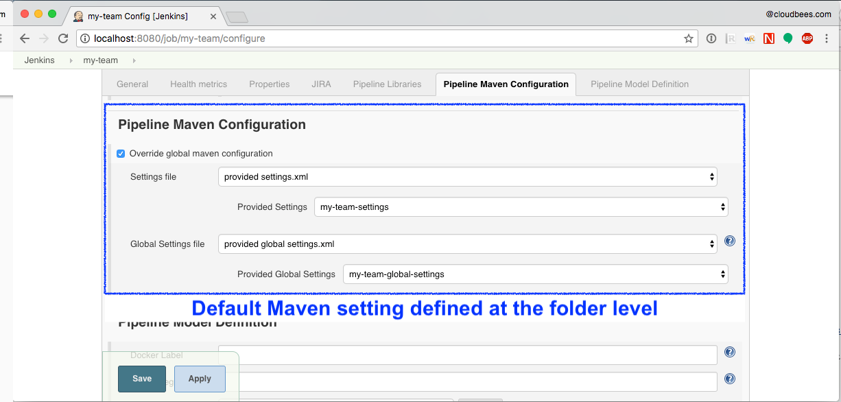 default maven settings defined at the folder level