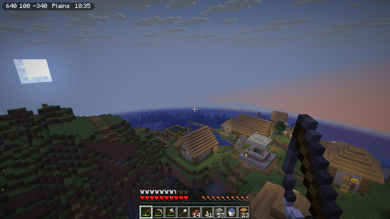 The Minimal template in game: one line at the top left with coordinates, biome and time
