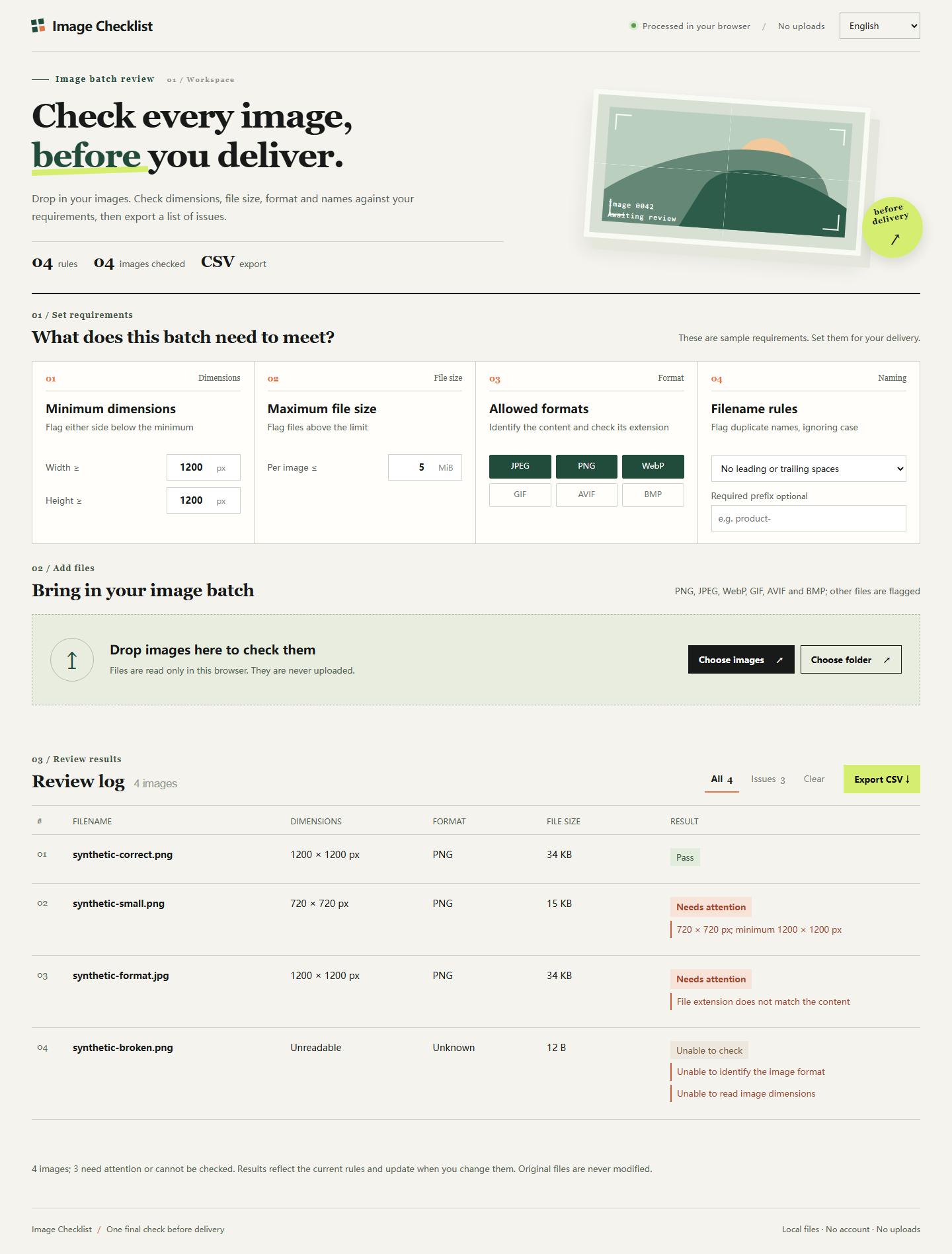 Image Checklist · product interface