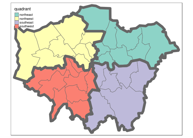 The 4 quadrants of London and dissolved borders. Challenge: recreate a plot that looks like this.