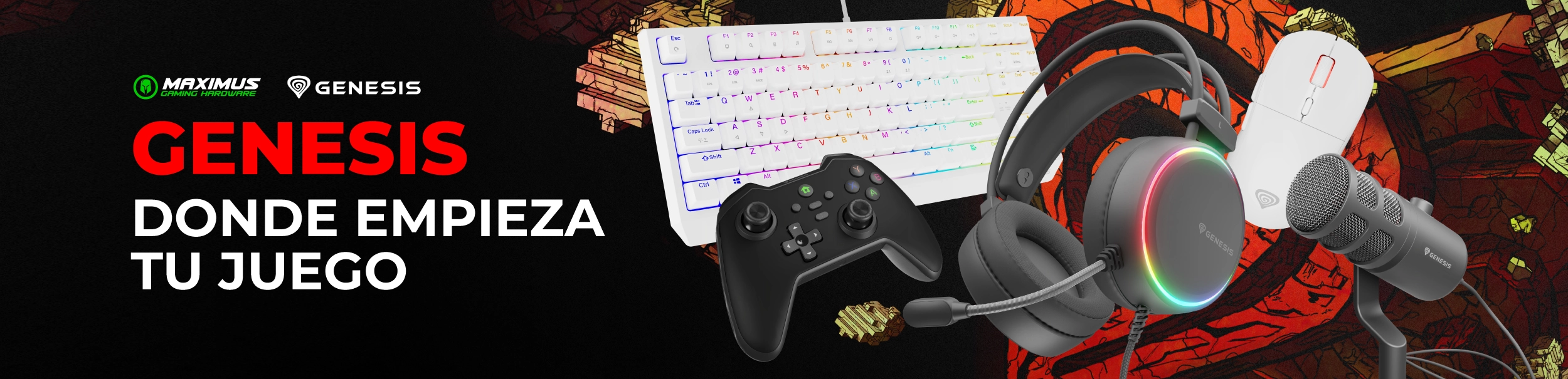 Genesis: teclado mecánico, joystick, auriculares, mouse y micrófono gamer