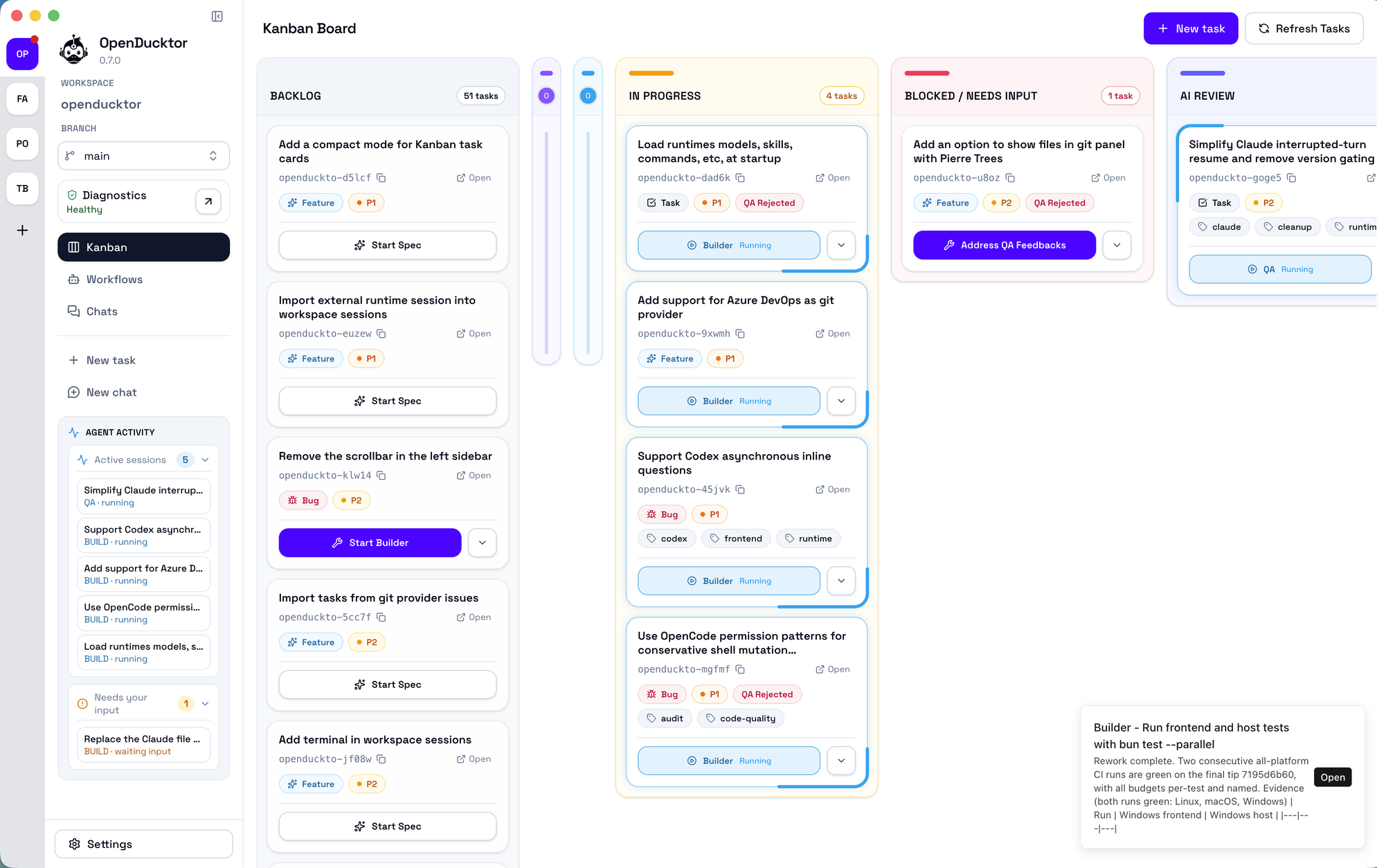 OpenDucktor Kanban board