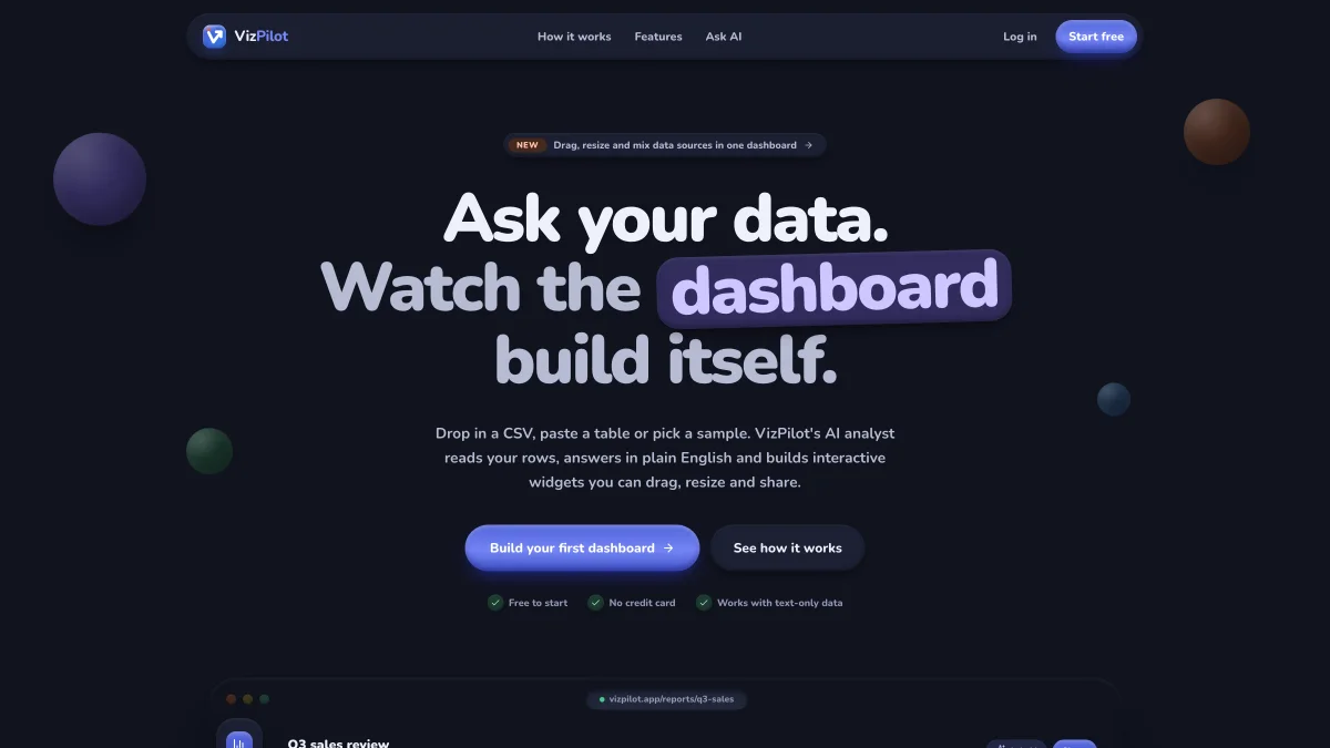 VizPilot — AI dashboard builder with a claymorphism UI