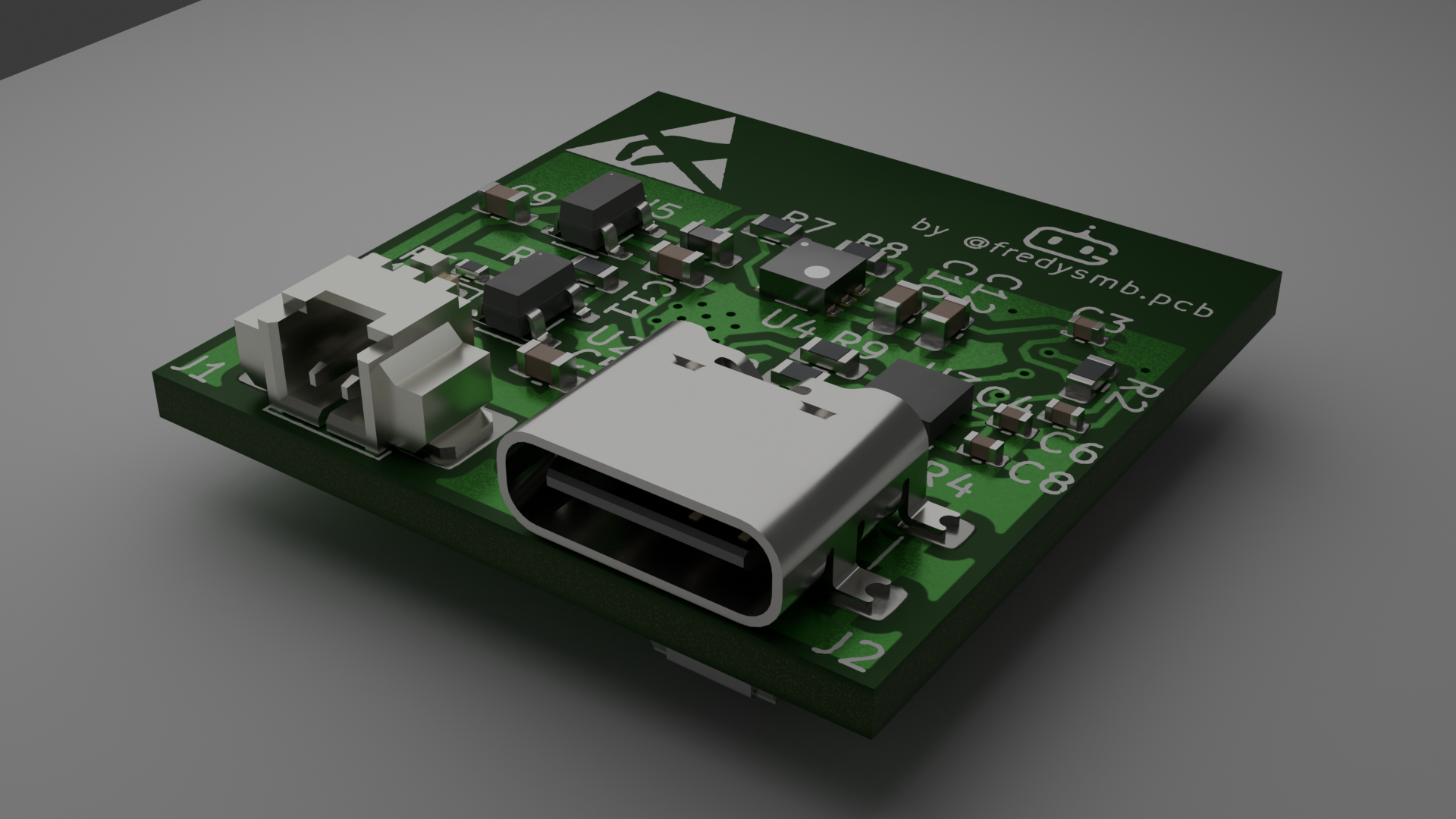 3D visualization of Mini Environmental Sensor PCB with ESP32-C3, BME280, and SPG40 air quality sensors
