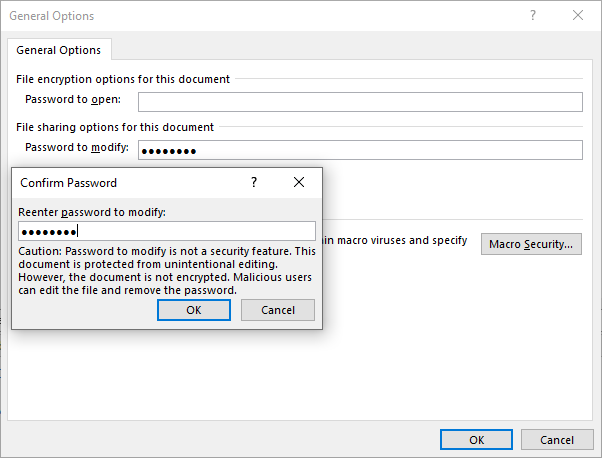 Reenter password to modify