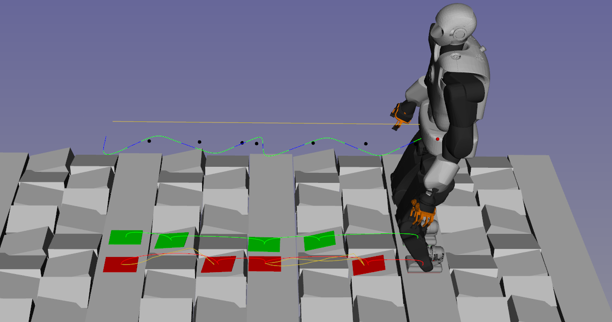 Example with a motion crossing 2 blocks of uneven platform, in a mostly straight line