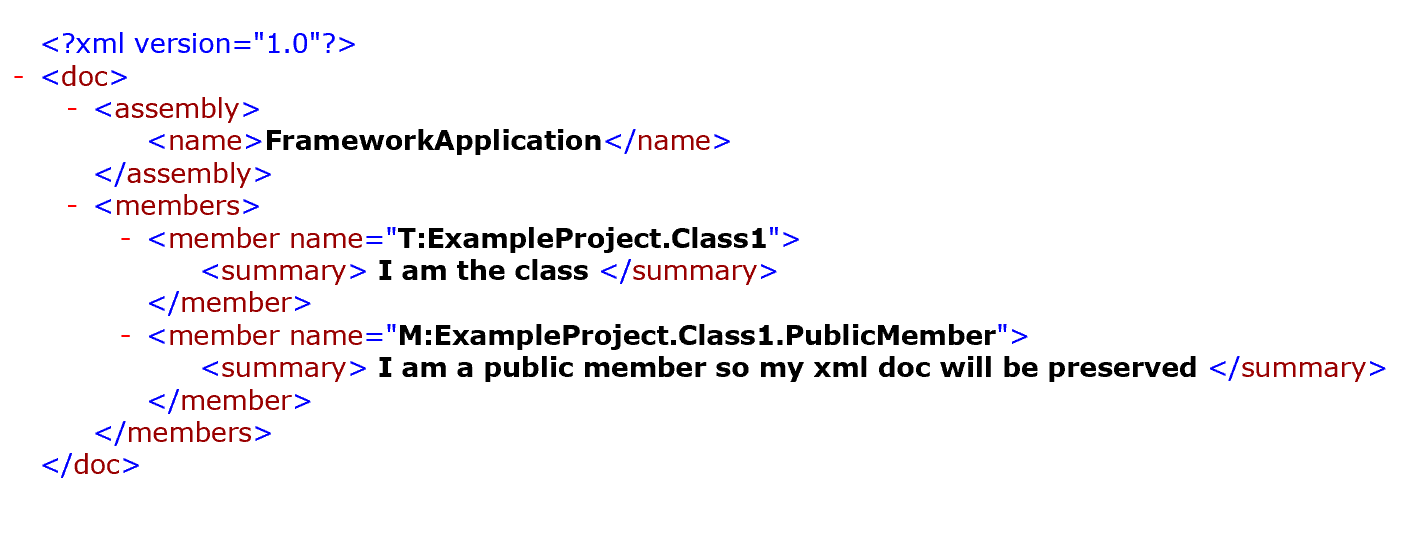 xml doc without the private member comments