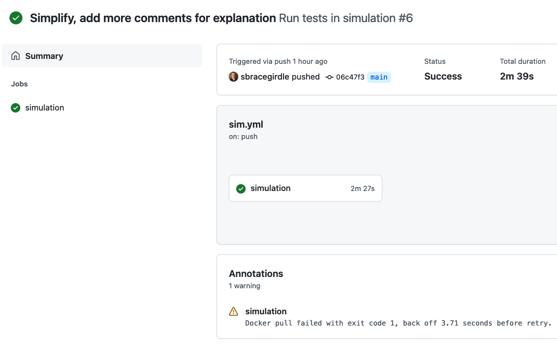 GitHub Actions workflow run detail view