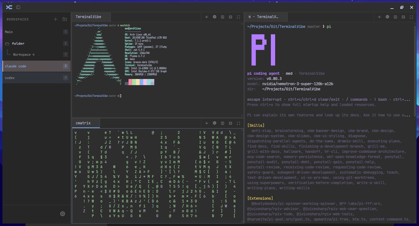 TerminalVibe - Split panes and workspaces