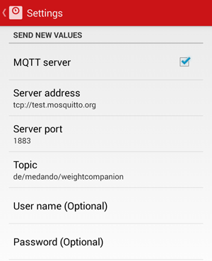 WeightCompanion MQTT settings