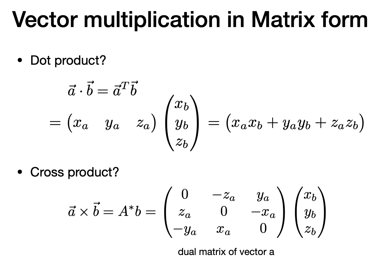 Vector multiplication in matrix form