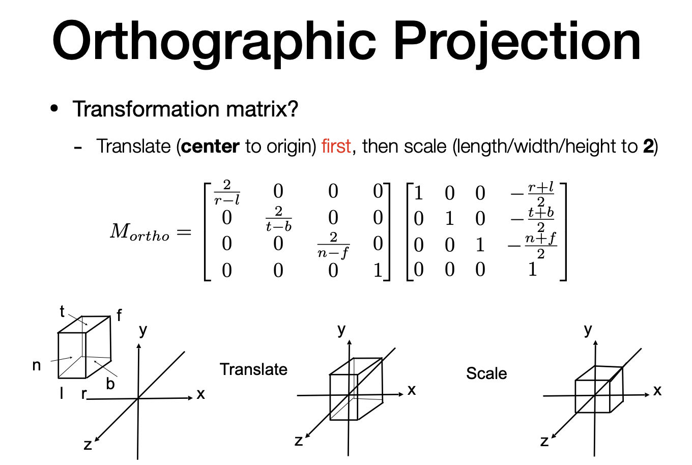 Orthographic projection - Transformation matrix