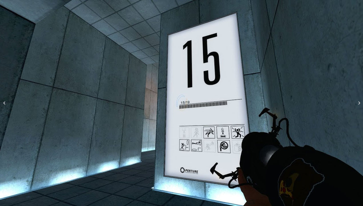 screenshot of test chamber sign in Portal 1, with icons showing the different elements present in this puzzle