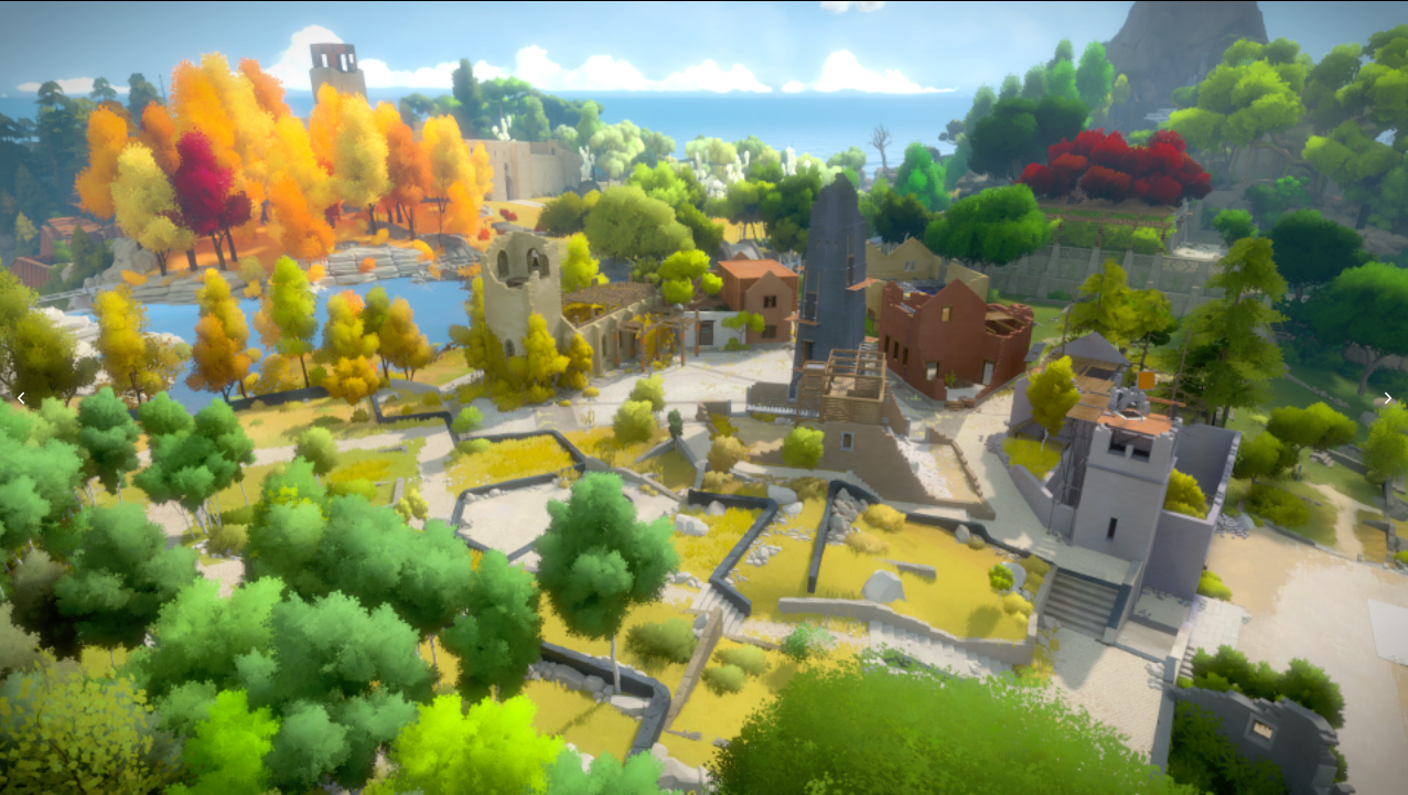 screenshot of the middle island area from the final released version of The Witness (2016) by Thekla Studios