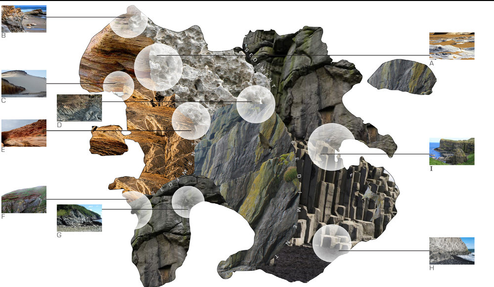 geological collage study conducted by Fletcher Studio in 2011 for The Witness (https://www.fletcher.studio/blog/2017/5/26/the-witness-designing-video-game-environments)