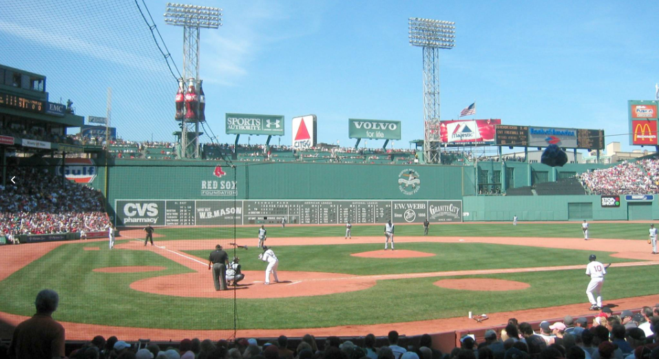 photo of the Green Monster wall at Fenway Park by "wallyg" under CC-BY license (https://commons.wikimedia.org/wiki/File:Fenway_Park_Home_Plate_and_Green_Monster.jpg)