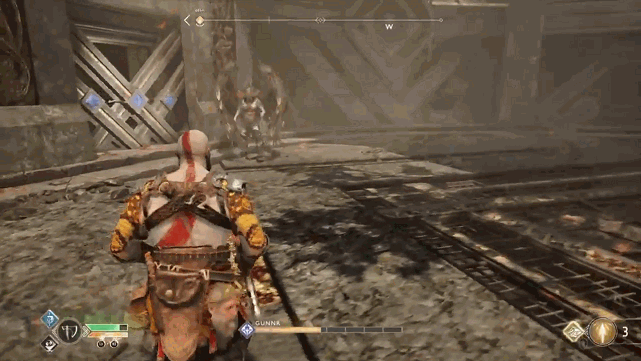 animated GIF showing Gunnr's attacks with long anticipation and yellow FX to encourage parry / evade (https://twitter.com/jasondeheras/status/1376005121830658049)